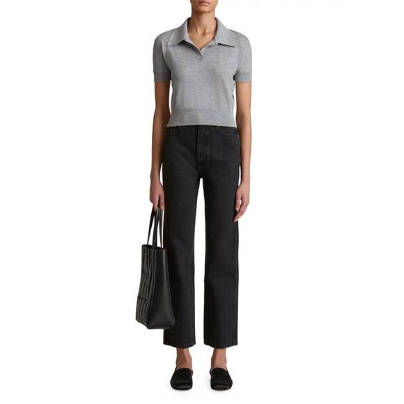 Khaite Morgane SS Collared Top in Mercury XS - Picture 1 of 5
